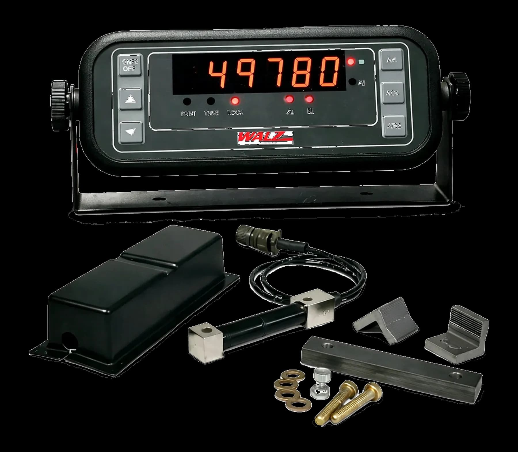 Image of the Walz TT-100 onboard tractor trailer scale kit with display and mount.